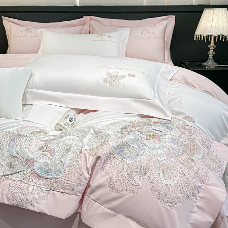 4pcs Light Luxury Style  120 Count Long Styl Cotton polyeste Embroidered Bedding Duvet Cover 200x230 220x240 Four Seasons