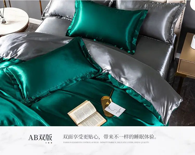Luxury 100% Silk Bedding Set with Duvet Cover Set Double King Queen Size Bedding Cover Kit 4pcs Bed Cover Bed Linen Sets