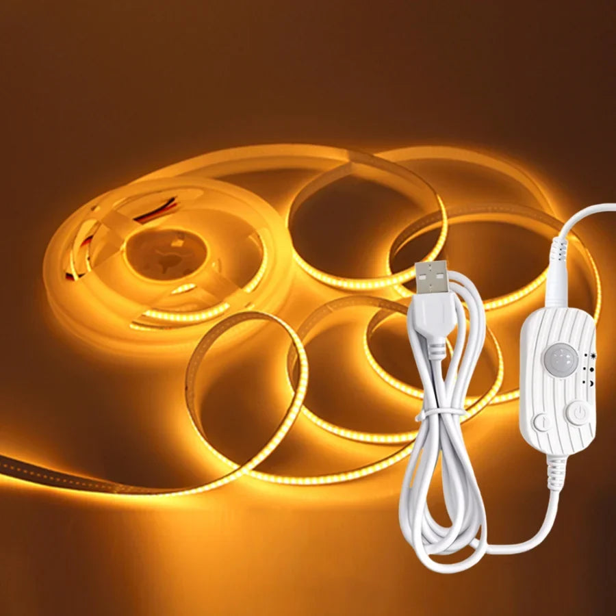 PIR Induction Dimmable 5V USB Adjustable COB Light Strip Motion Sensor Night Light Bathroom, Bedroom, Bed TV Lighting Decoration