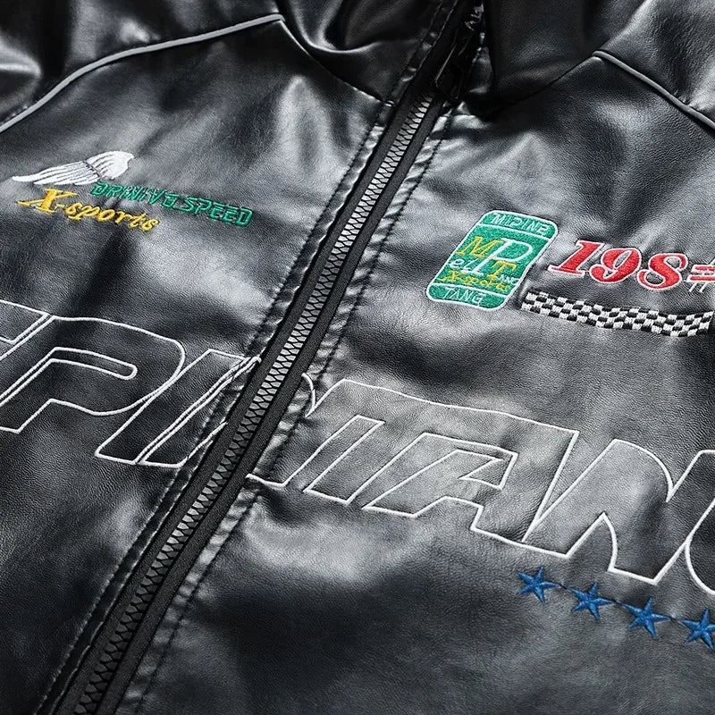 Spring Autumn New Men's Motorcycle Wear Fashion Brand PU Leather Jacket Moto Bike Jackets Thin Fashion Coat Embroidery Hip Hop