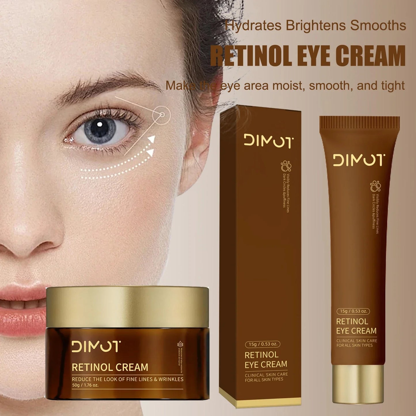 Retinol Eye Cream Anti Wrinkles,Anti Puffiness Remove Dark Circle Eye Bag Hyaluronic Acid Moisturize Peptides Soothe Skin Care