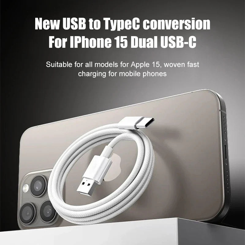 60W USB C Phone Cable For iPhone 16 15 17 Pro Max 17 Air Plus Fast Charging Type-C Charge Braided Cables USB to Type C Data Line