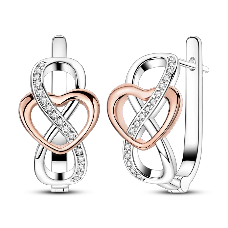 Genuine 925 Sterling Silver Love Feather Earrings Fit Original Charms Hoop For Women Girls Stud Earring Fine Jewelry Gifts