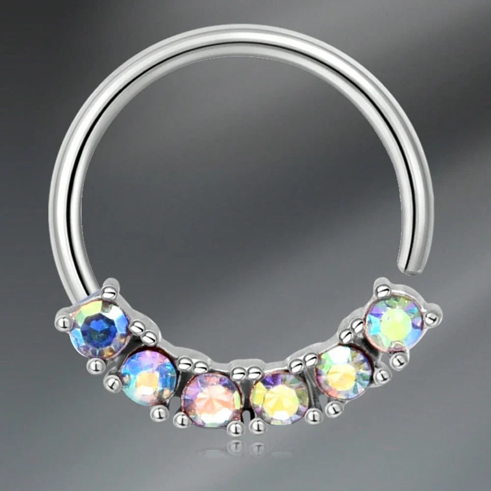 1pc Stainless Steel Nose Septum Clicker 20G 16G Flower Cubic Zirconia Decorated Piercing Nose Ring, Suitable For Daily Wear