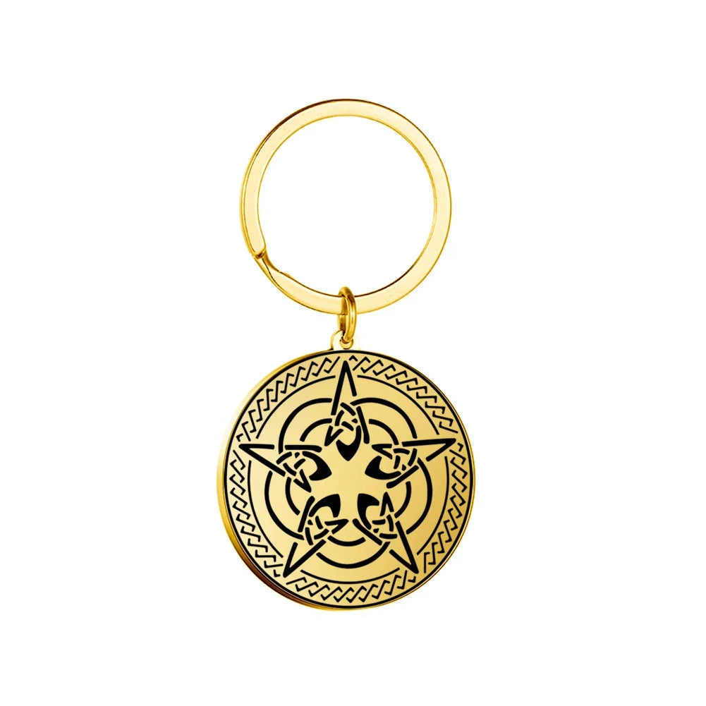 Dawapara Protection Secret Seal of Solomon Pendant Keychain Witchcraft Hexagram Wealth Fortune Amulet Stainless Steel Jewelry