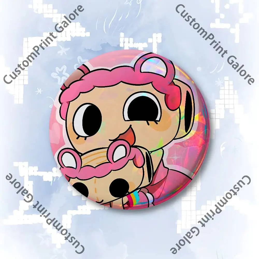 Cute Funny S-Shelly W-Wold Customizable Badge Tinplate Brooch Laser Film Lapel Pin for Decoration Party Small Gifts