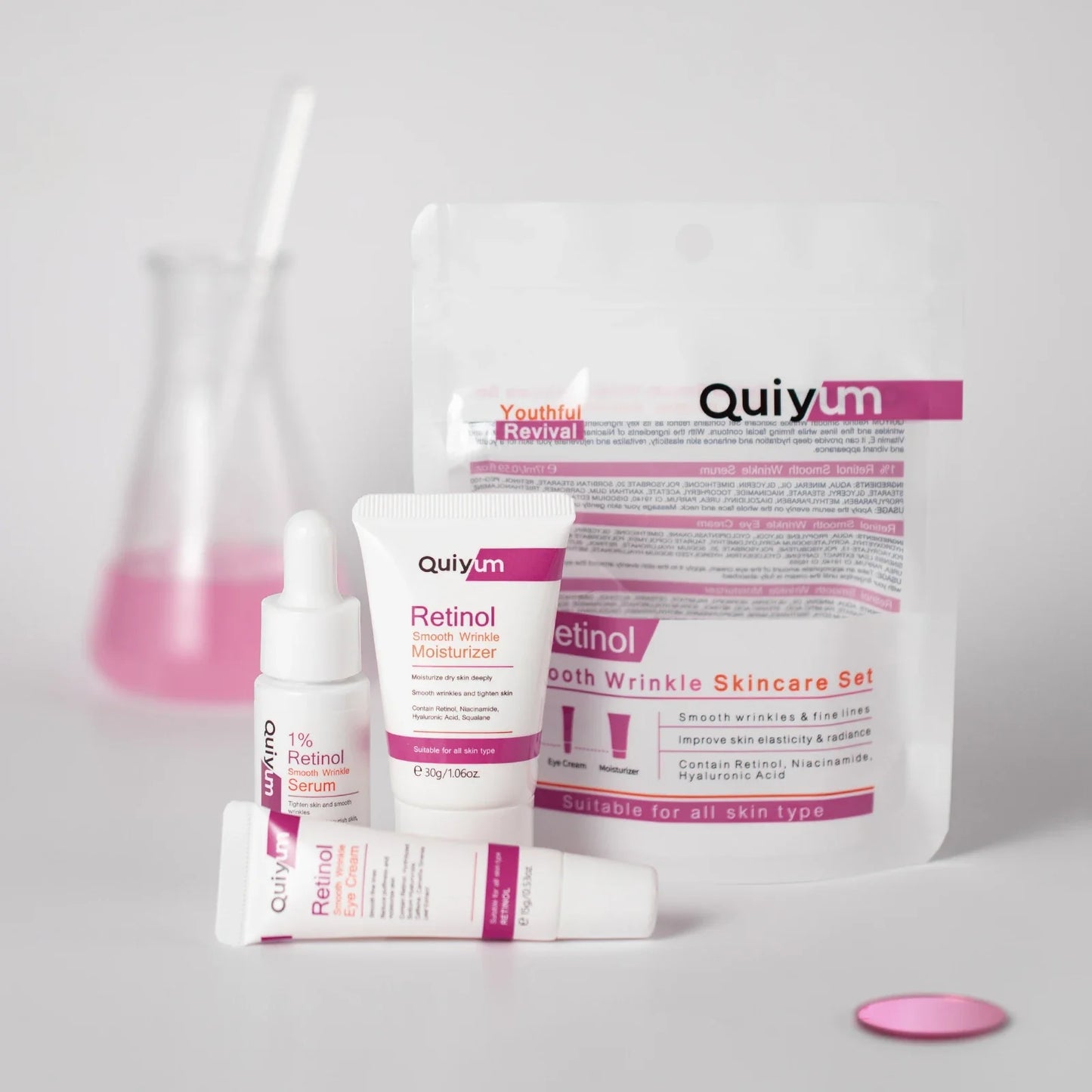 QUIYUM Retinol Smooth Wrinkle Skincare Set · For All Skin Types · Smooth Wrinkles & Fine Lines Improve Skin Elasticity & Radianc