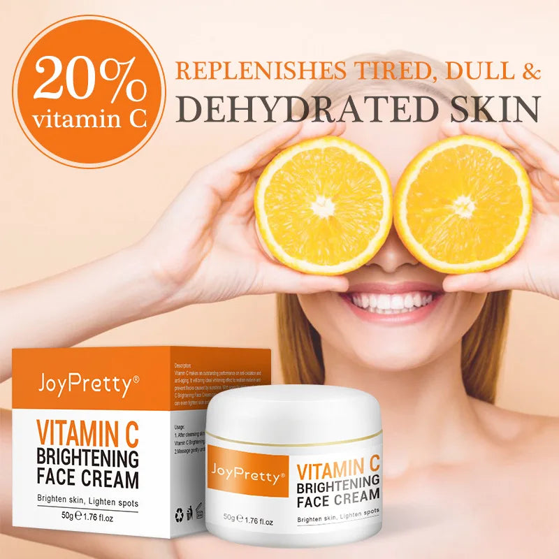 JoyPretty Vitamin C Face Cream Whitening Hyaluronic Acid Moisturizing Dark Spot Remover Brightening Facial Cream Skin Care 50g