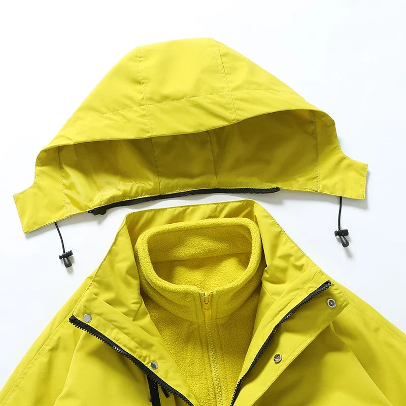 New Autumn and Winter Three in One Outdoor Jacket for Couples Warm Hooded Waterproof Two-piece Set Windbreaker Hiking Jacket