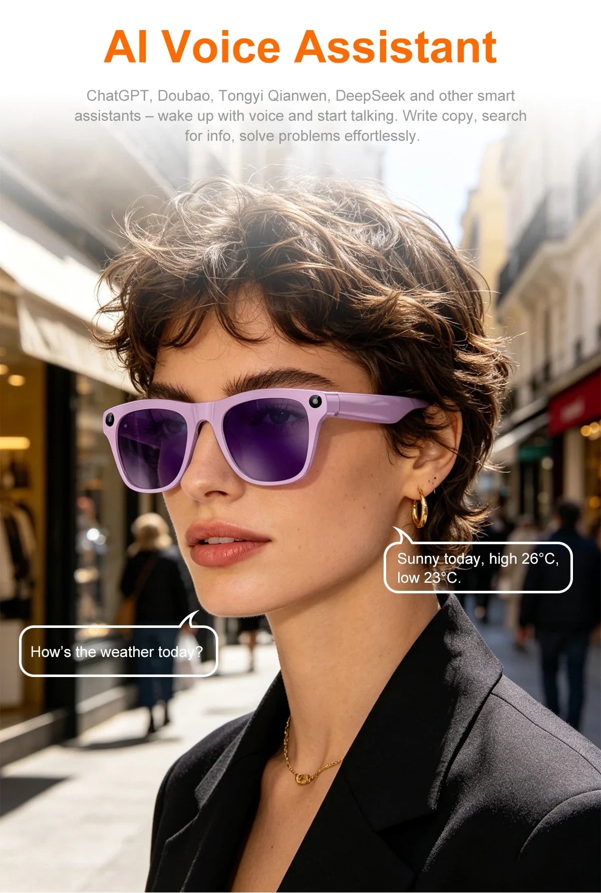 Lenovo Upgrade Smart AI Glasses 800W HD 8K Shooting Camera Photo Video Voice Call Translation Bluetooth AI Motorcycle Glasses