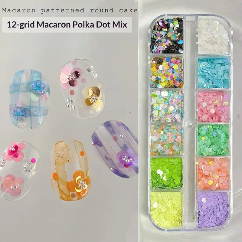 *12 Grids Mixed Mini Circular Colorful Nail Glitter Wave Point Sequin Sparkling Flower DIY Nail Decoration Nail Charms