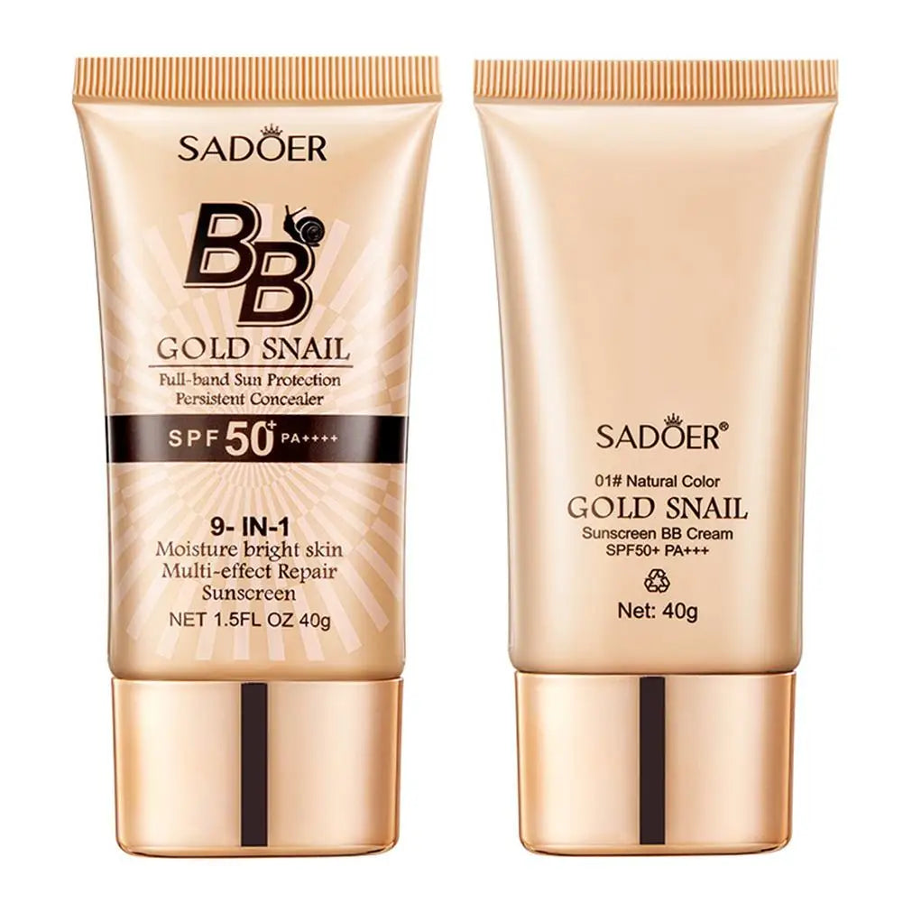 SADOER Gold Snail Sunscreen BB Cream Foundation Concealer Moisturizing Isolation Cream SPF50+PA+++ 40g Facial Moisturizer