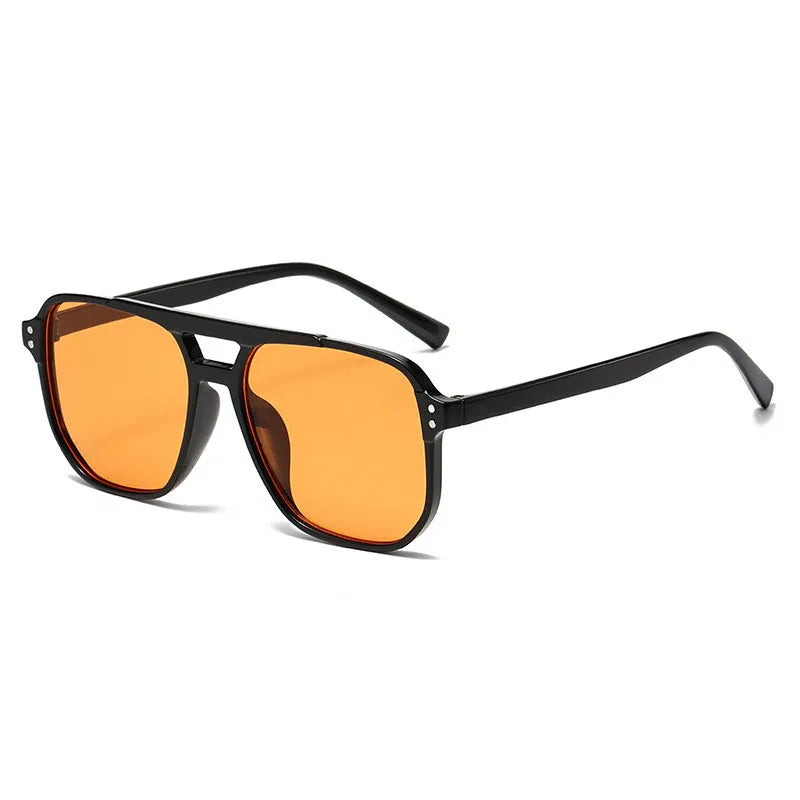 Fashionable Large Frame Retro Sunglasses, New Ocean Film Double Bridge Rice Nail Design, Anti-UV Sun Protection Eyewear