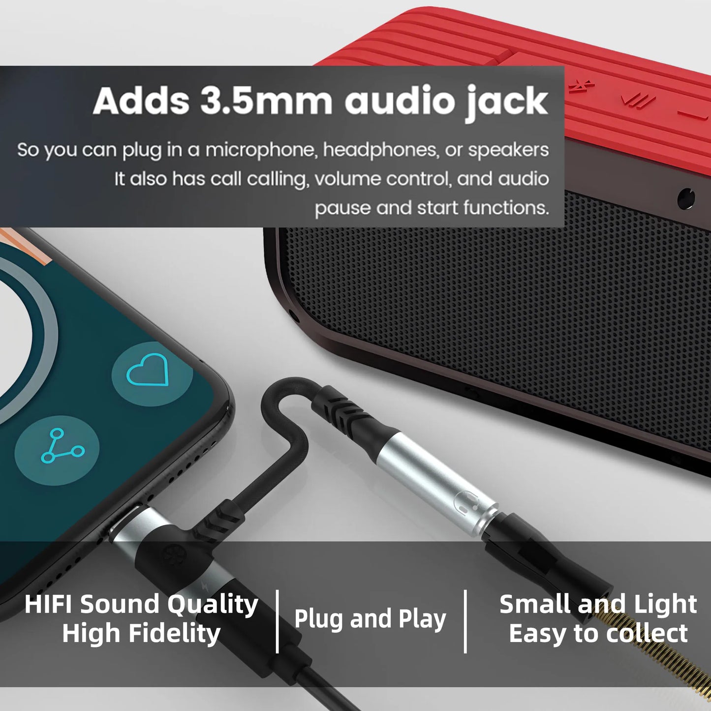 2-In-1 USB-C To 3.5mm Audio Adapter 100W PD Fast Charging Aux Mic Jack For Smartphone Tablet