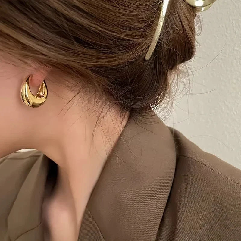Stainless Steel Smooth Metal Chunky Hoop Earrings for Women Fashion Round Circle Hoops Statement Earrings Trendy Jewelry