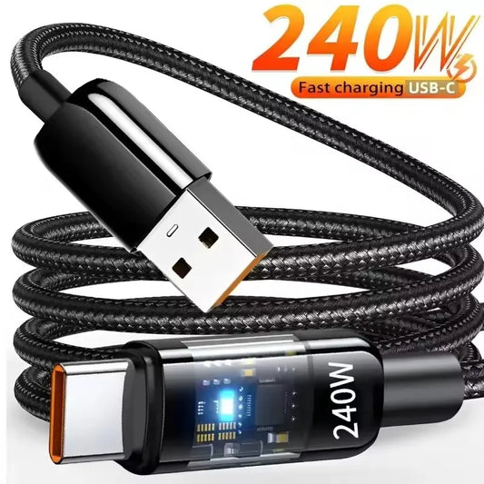240W Cable QC 3.0 USB to Type C Super Fast Charging Cable For Samsung Xiaomi Huawei LED Digital Display Phone Charger Data Cord