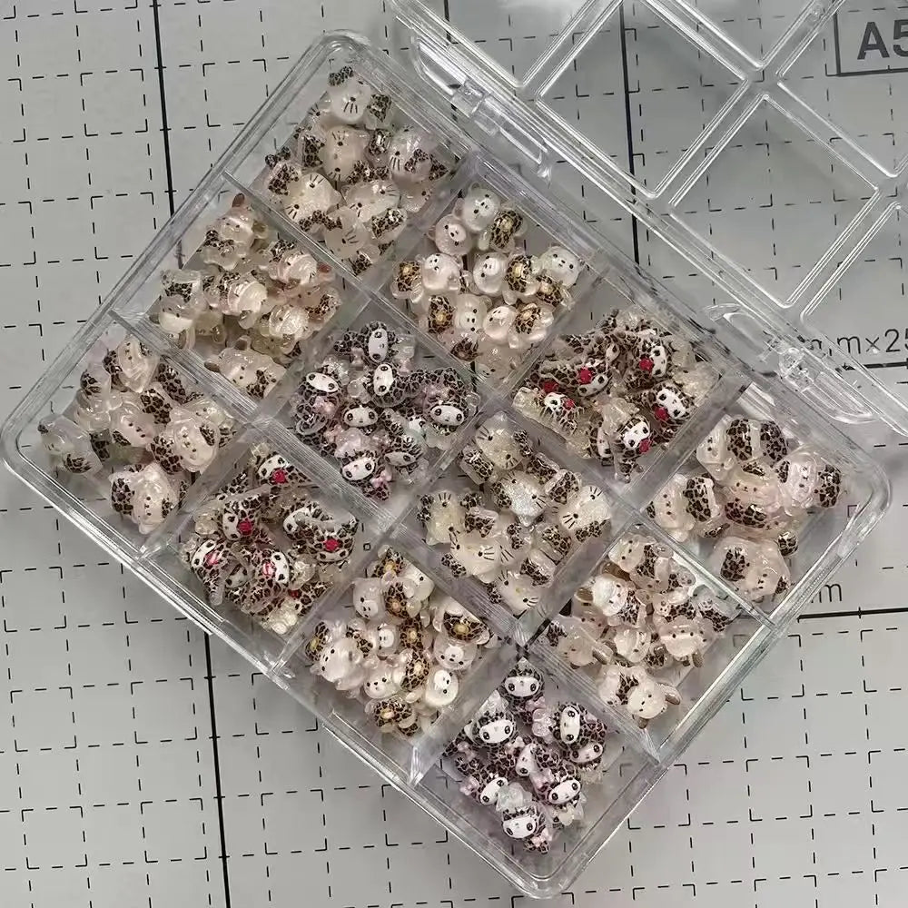 120PCS Box Mixed Hello Kitty 3D Nail Charms Cute Cartoon Resin Ornaments Kawaii DIY Nail Art Manicure Decor Accessories
