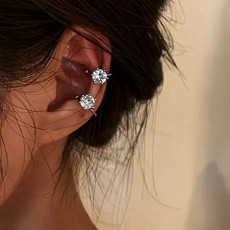 2Pc New Shiny Zircon Clip Earrings Adjustable Non Piercing Ear Clips for Women Daily Wear Party Banquet Jewelry Gift New Fashion