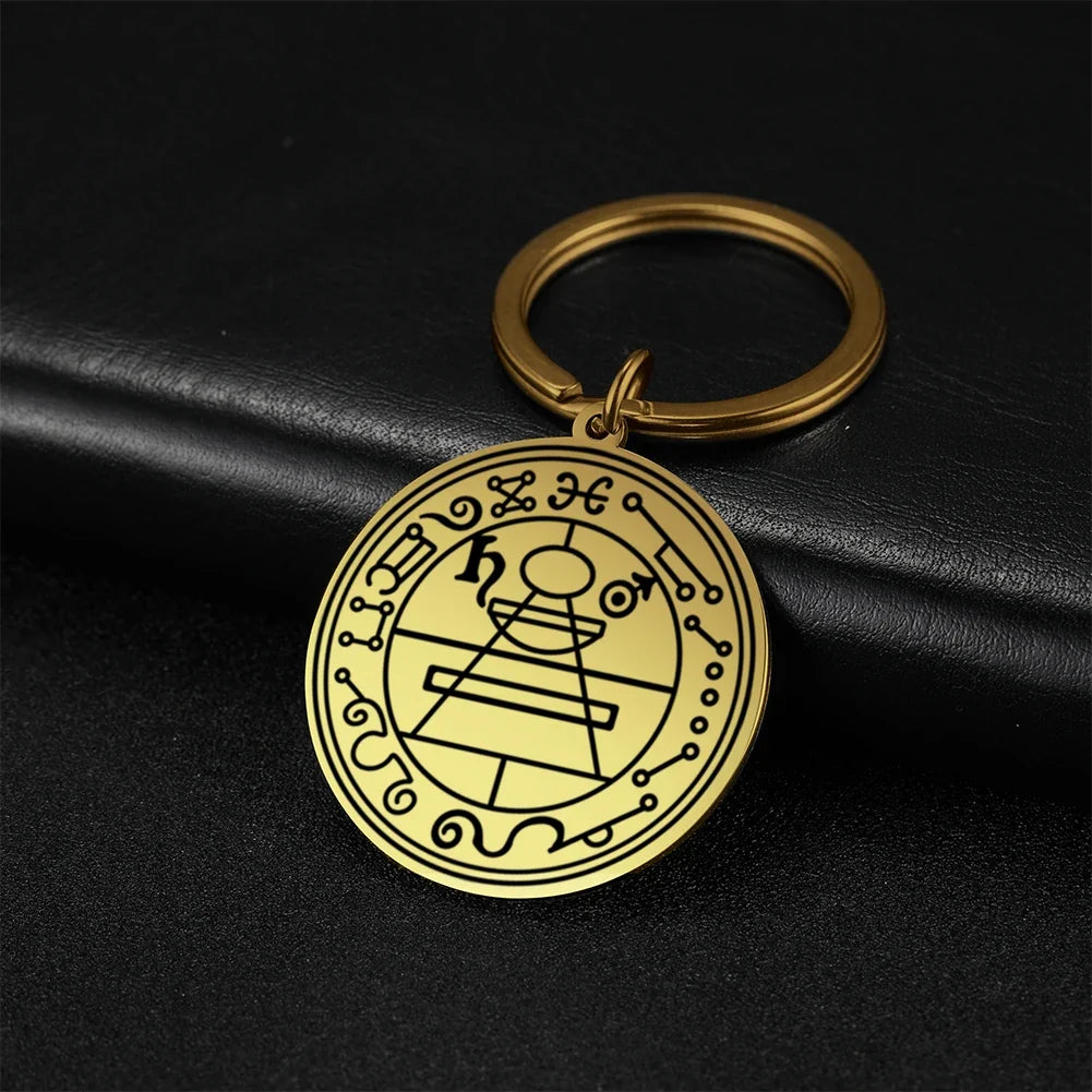 Dawapara Protection Secret Seal of Solomon Pendant Keychain Witchcraft Hexagram Wealth Fortune Amulet Stainless Steel Jewelry
