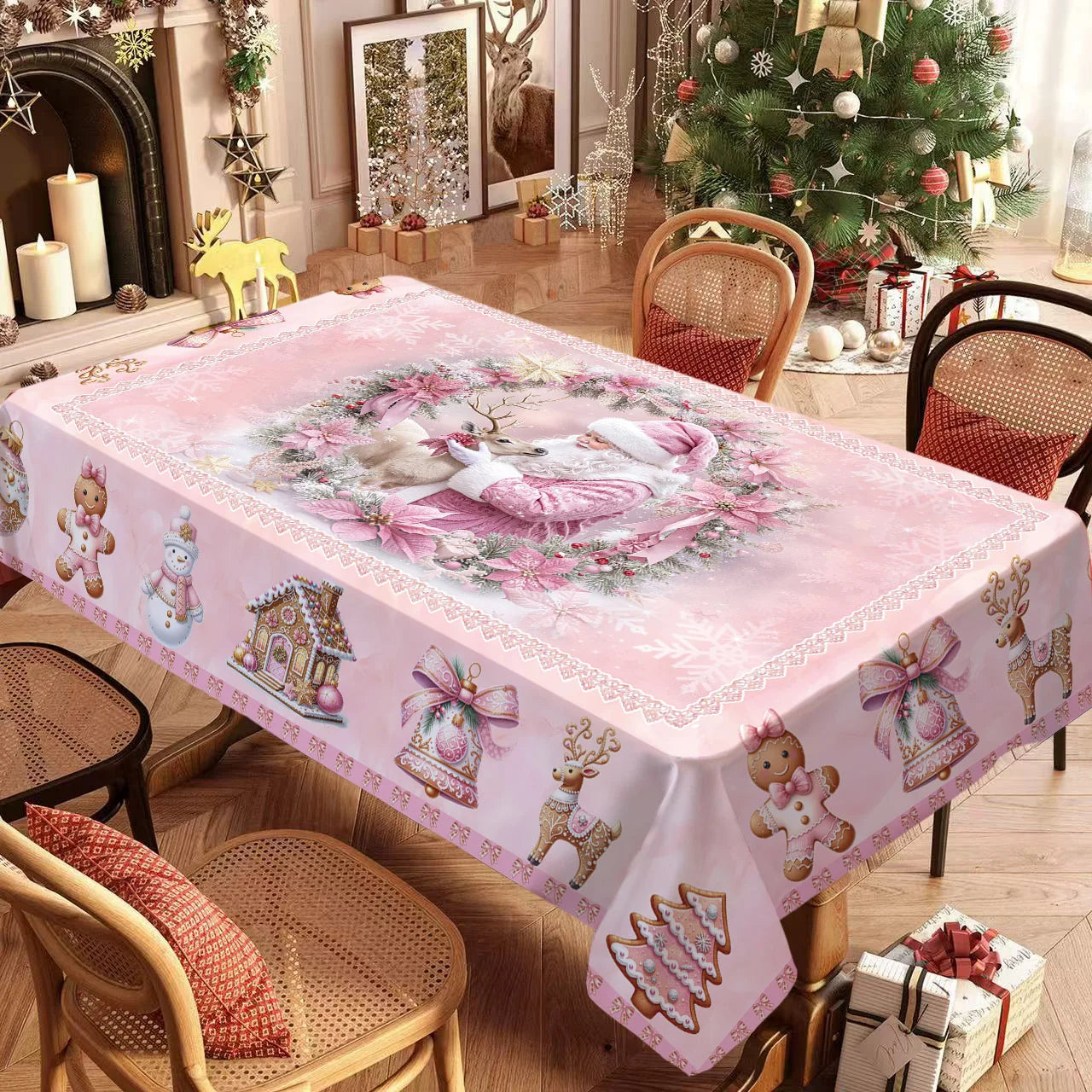 Christmas Rectangle Tablecloth, Poinsettia Design Tablecloth For New Year Party And Dinner Christmas Table Decor Tablecloth