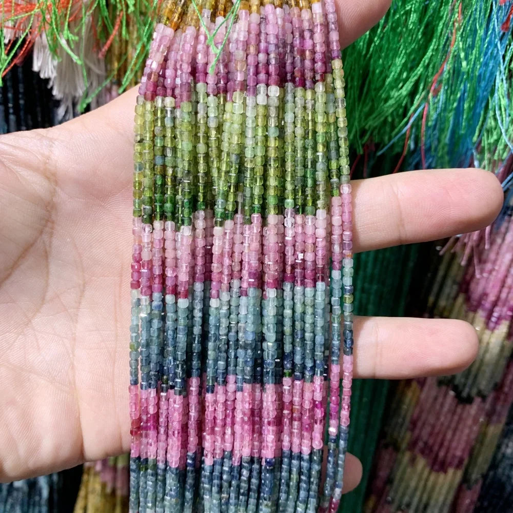 2x2mmNatural Colored Tourmaline Blue Tourmaline Faceted Cube Beads Square Stone Beads for JewelryDIY Making  Gemstone Loose Bea