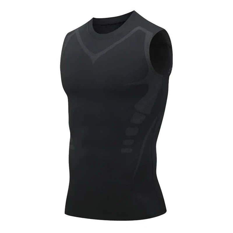 Men's sci-fi printed black vest, fashionable and casual men's quick drying T-shirt, sports and fitness round neck elastic vest