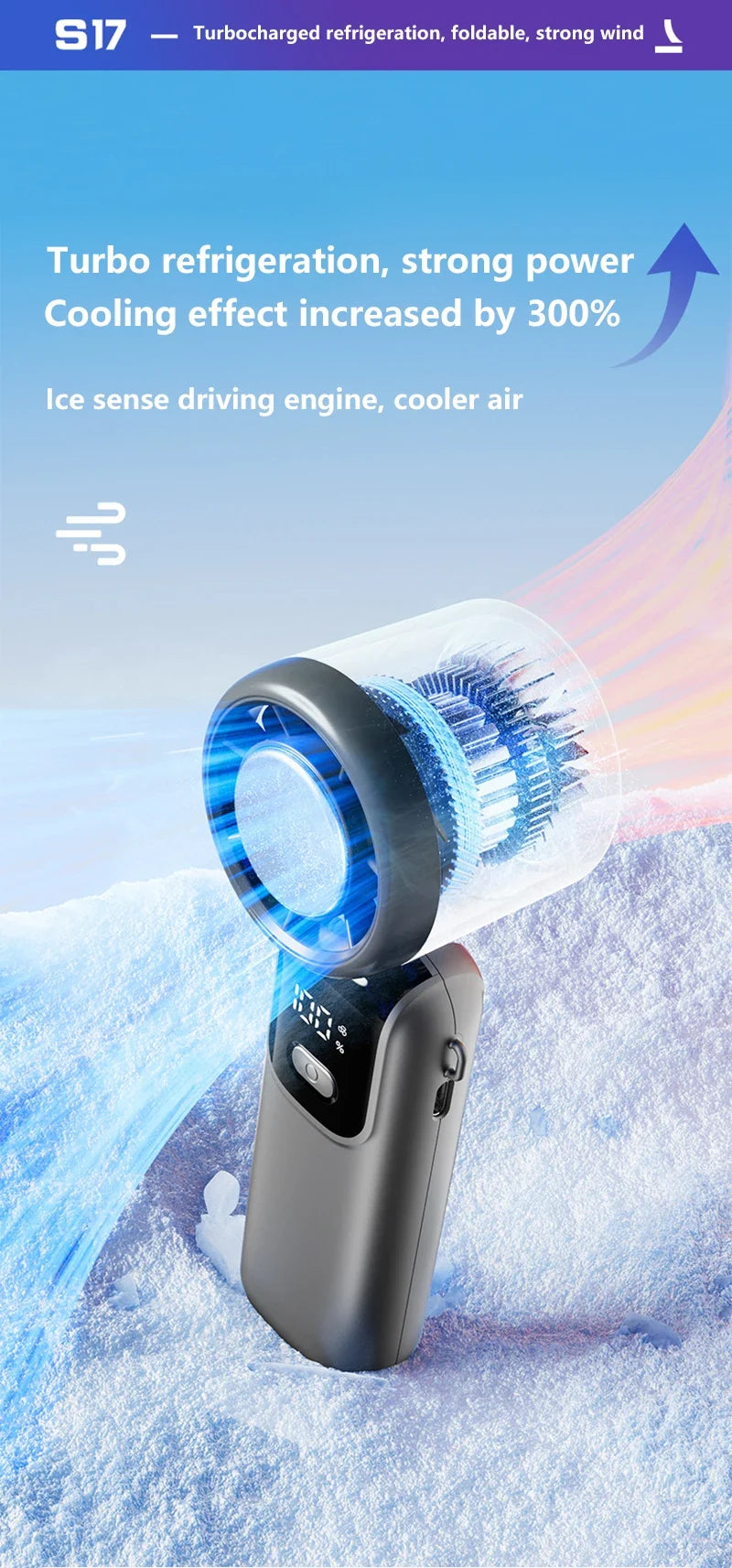 Lenovo Foldable/Hangable USB Desk Fan Ice Cooling Handheld Fan 100 Speeds Turbo Portable for Outdoor Fast Chill Ice Compress New