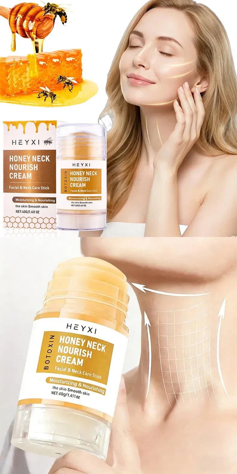 Honey Neck Nourishing Cream, Natural Ingredients, Deep Moisturizing, Refreshing and Easy to Absorb, Suitable for All Skin Types