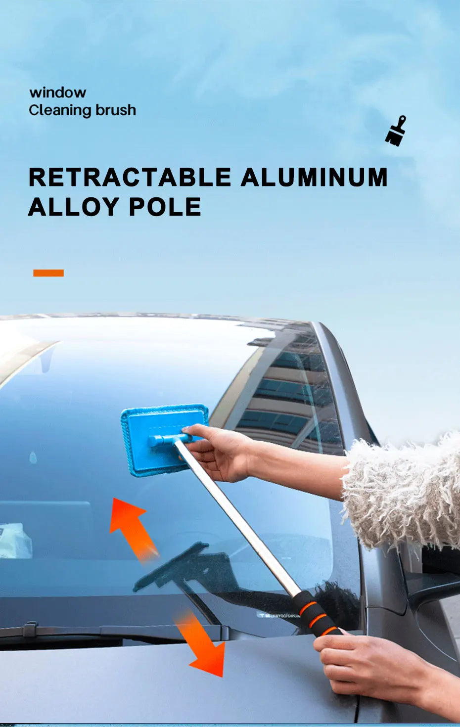 SEAMETAL Car Front Windshield Defogging Brush Telescopic Long Handle Car Household Glass Clean Brushes Dust Remover Tool