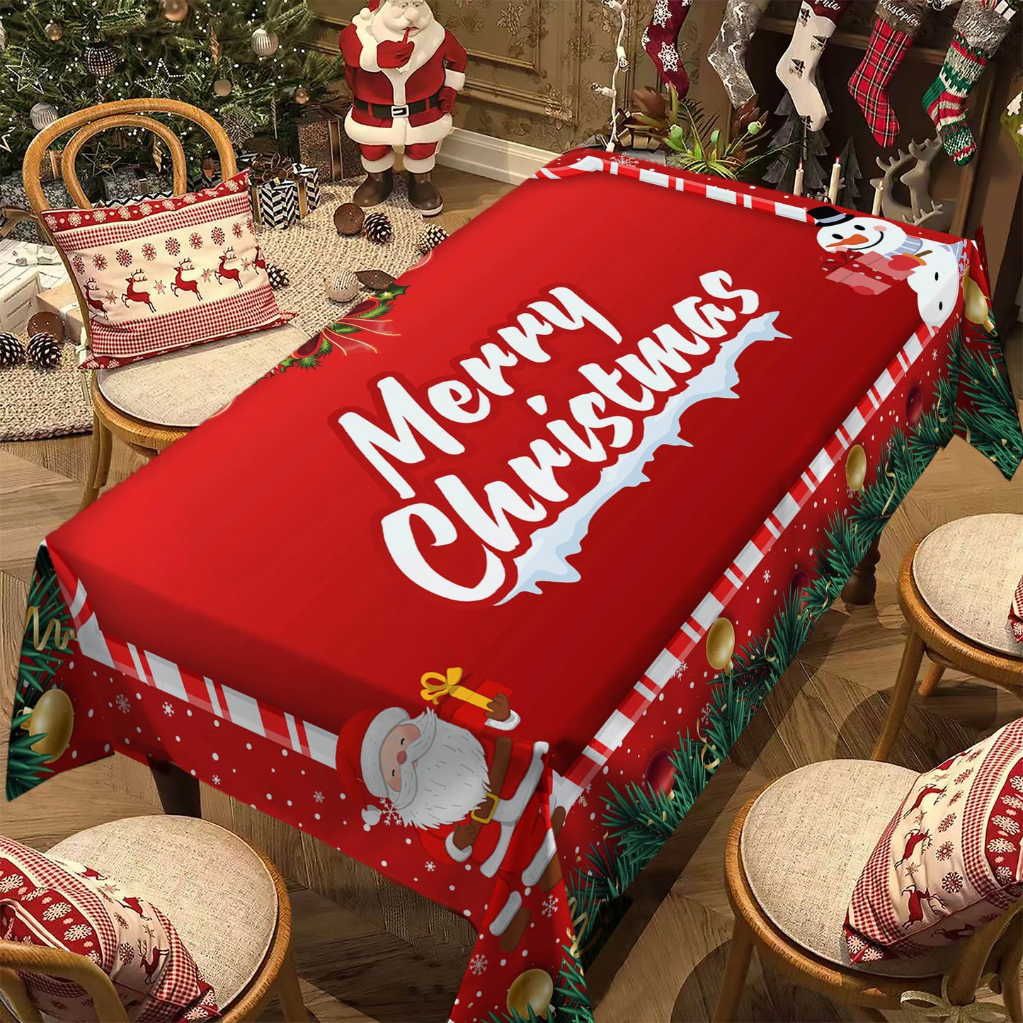 Christmas Rectangle Tablecloth, Poinsettia Design Tablecloth For New Year Party And Dinner Christmas Table Decor Tablecloth