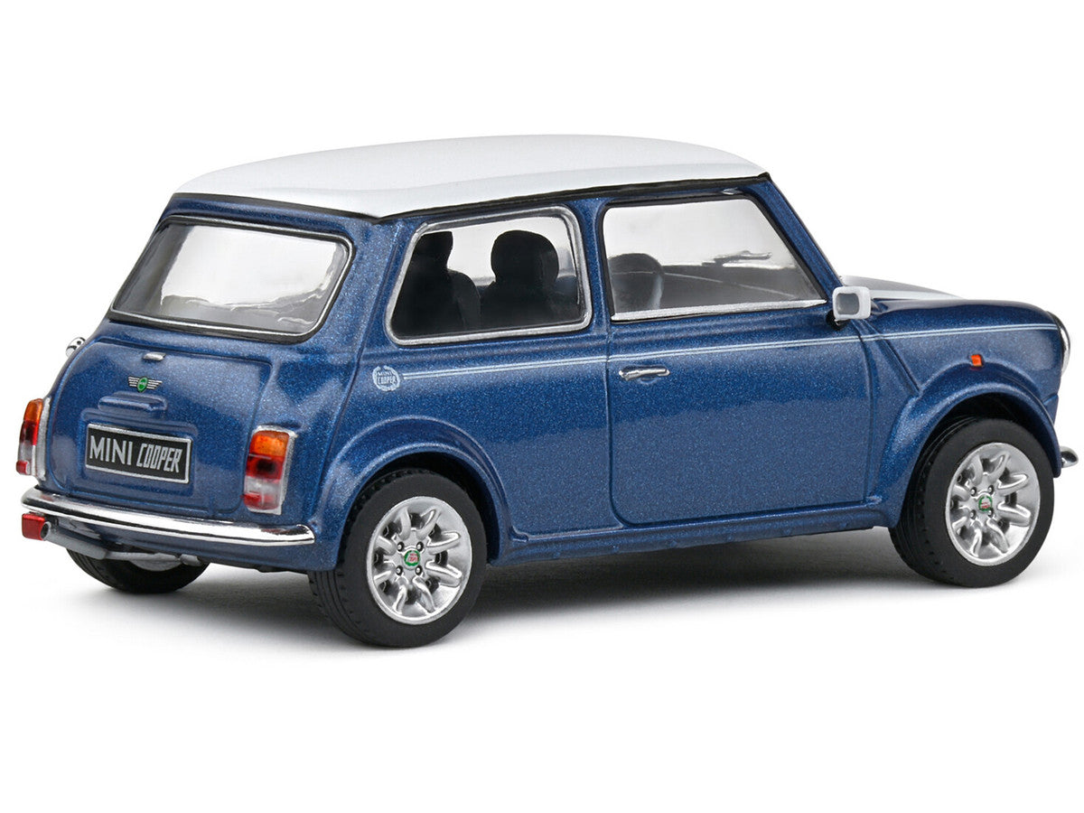 1994 Mini Cooper Sport Tahiti Blue Metallic with White Top and Stripes 1/43 Diecast Model Car by Solido