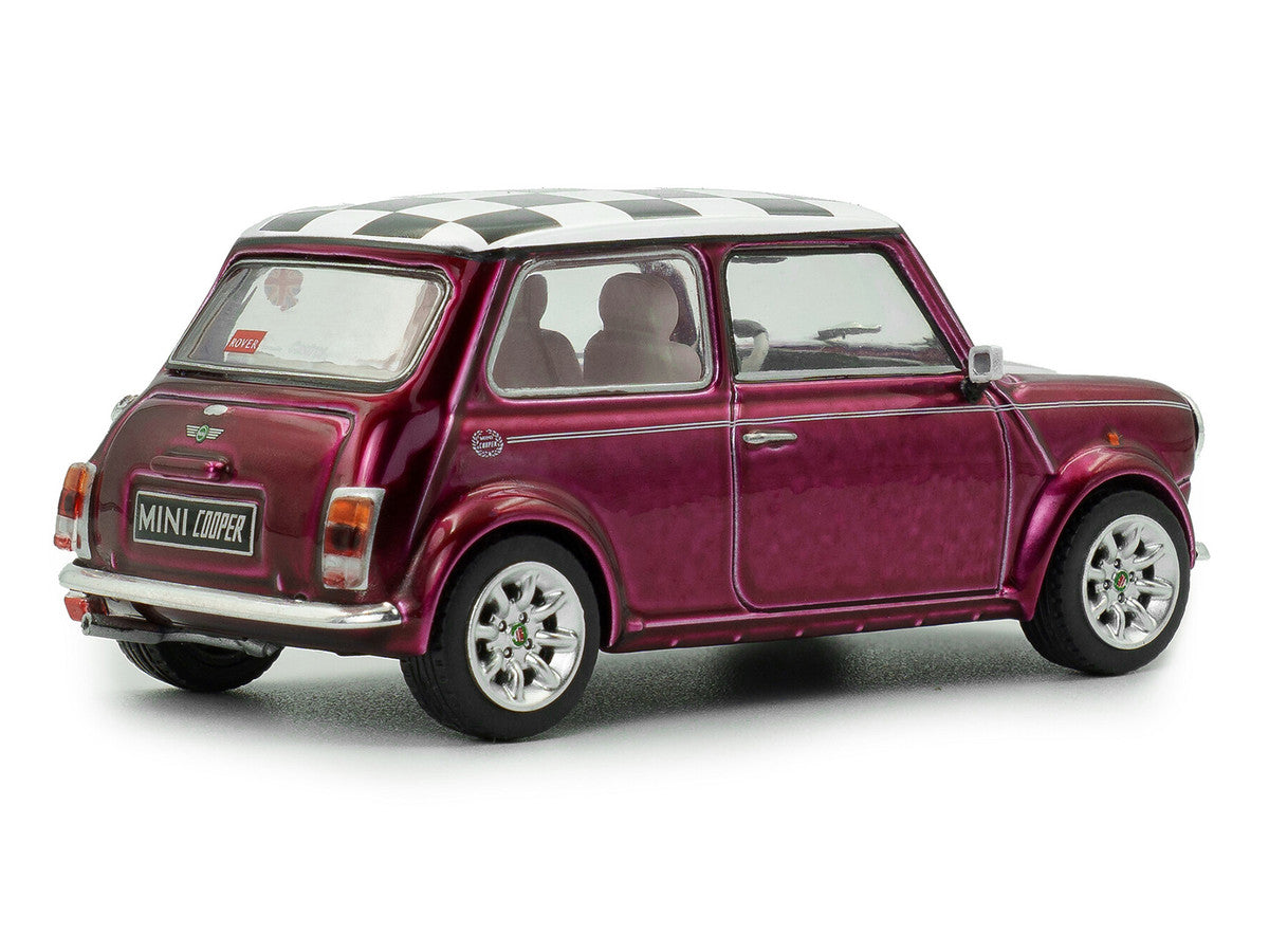 1997 Mini Cooper Sport Purple Metallic with White Stripes and Checkered Top 1/43 Diecast Model Car by Solido