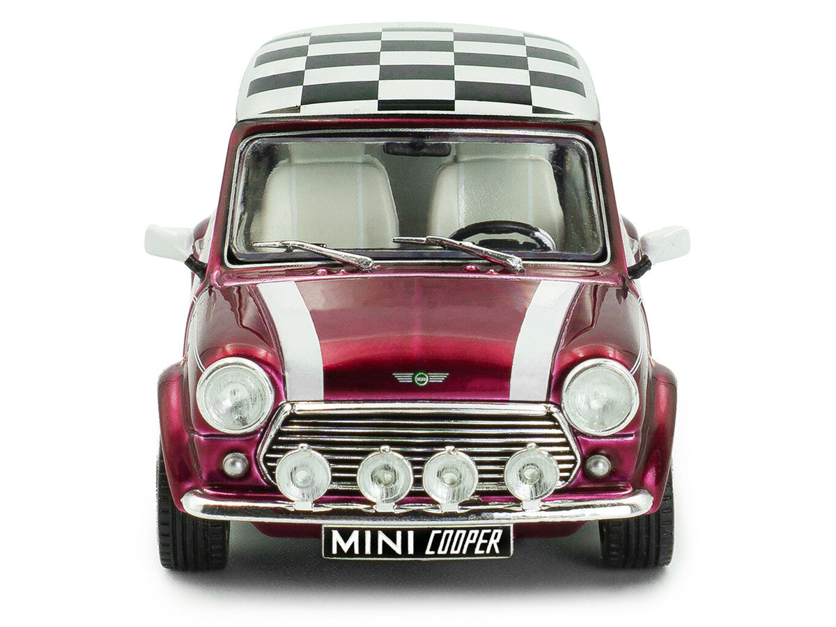 1997 Mini Cooper Sport Purple Metallic with White Stripes and Checkered Top 1/43 Diecast Model Car by Solido