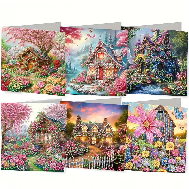 6-Piece/Set DIY Diamond Painting Kit Birthday Card Kit, Unique Flower Pattern Design, Rhinestone Diamond Painting Art Mosaic Pos