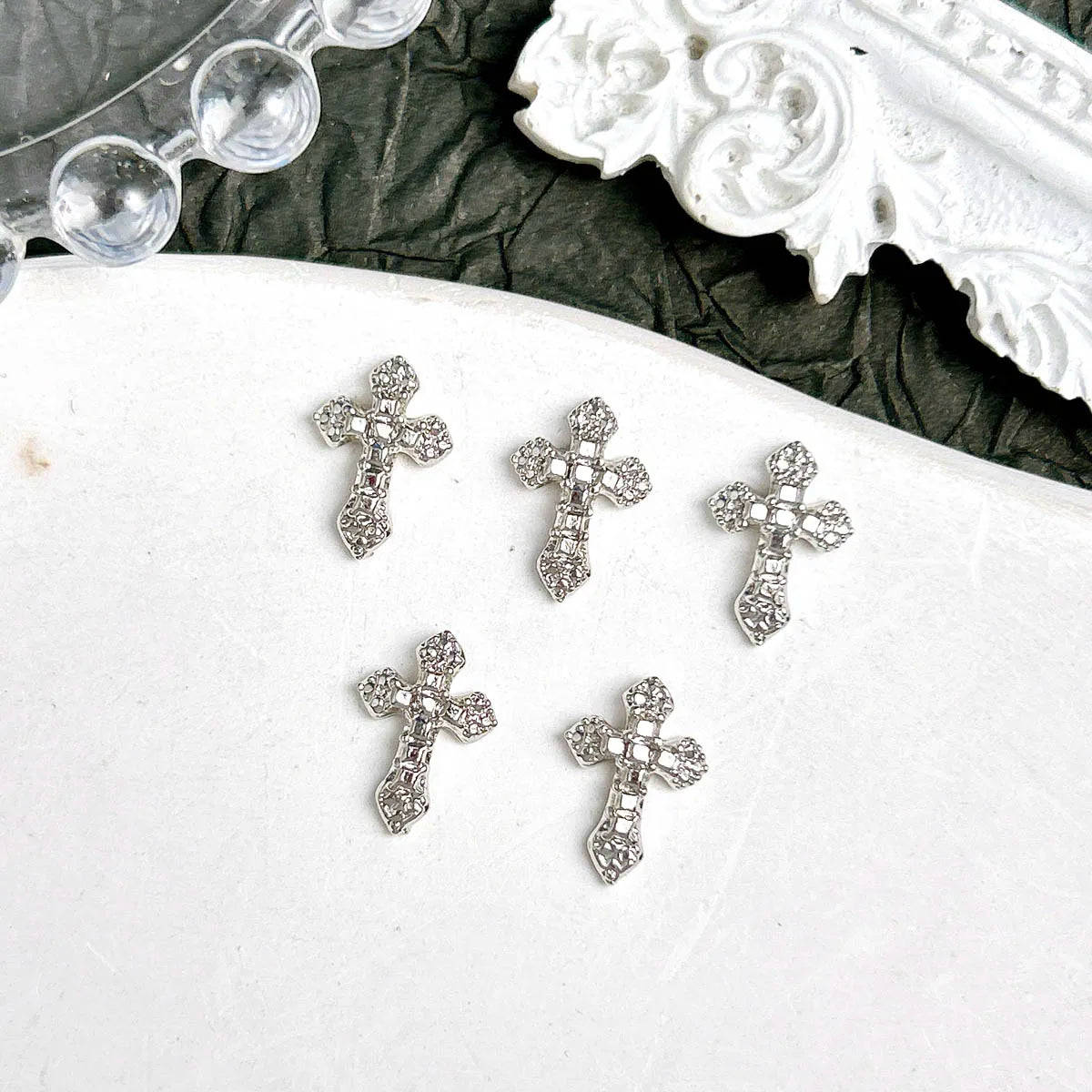 20PCS 3D Light Luxury Classic Cross Nail Charms Creative Exquisite Retro Alloy Cross Nail Art Decorations for DIY Cool Manicure