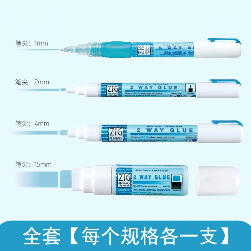 Japan Kuretake Zig 2 Way Glue Pen(1mm/2mm/4mm/15mm) , Adhesive for Professional,Artists, Crafting, Scrapbooking, Gift Card