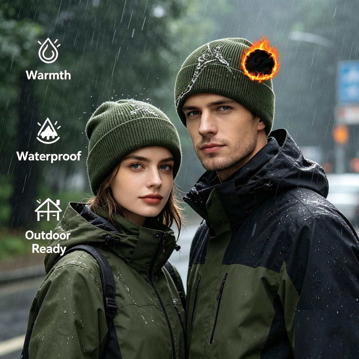 Waterproof Windproof Winter Warm Knit Beanie Fishing Hat Cap, Slouchy Soft Black Headwear Great for Winter Ski Walking Running