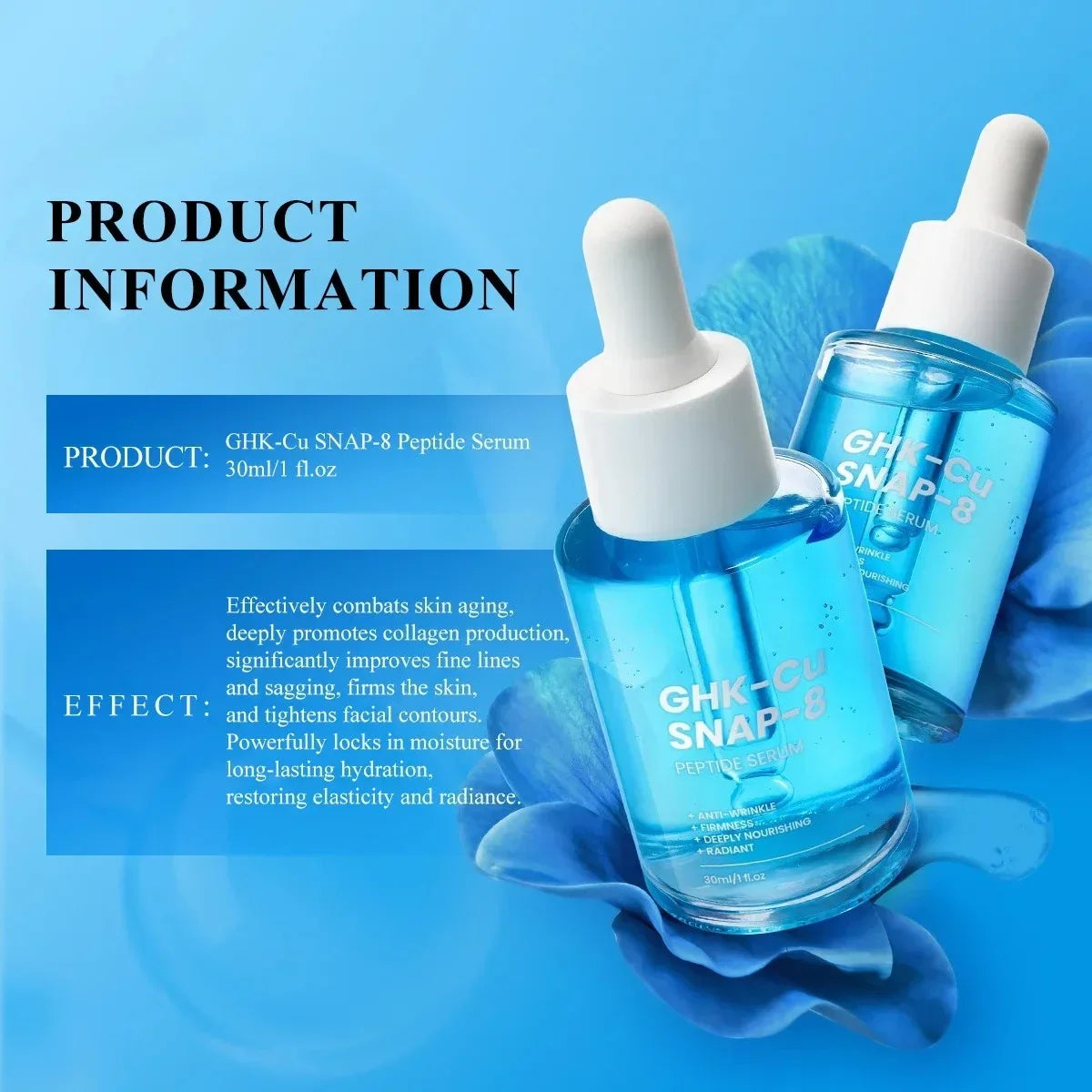 Premium GHK-Cu Copper Peptide SNAP-8 Anti-Aging Essence Fade Fine Lines Lifting Firming Hydration Boost Collagen All Skin Types