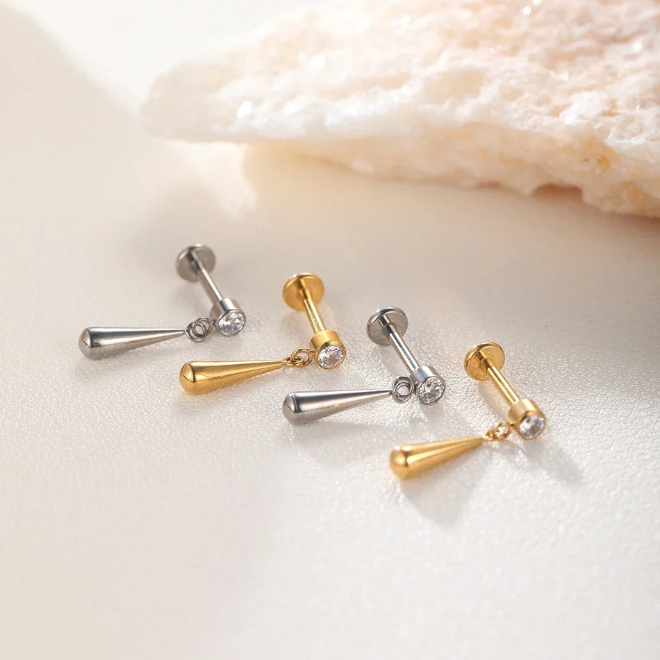 1Pc G23 Titanium Cartilage Stud Earrings for Women Lip Stud Labret Piercing Helix Daith Piercing Body Jewelry
