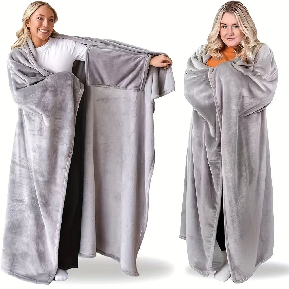Cozy Flannel Winter Wearable Blanket Warm Sofa Throw Blanket Soft Thickened Leisure Blanket Winter