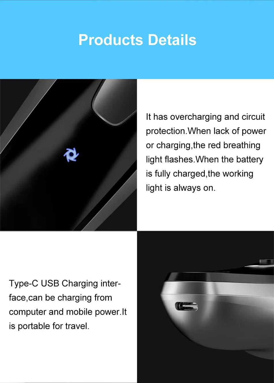 Blackstone USB Rechargeable Rotary Shaver for Men 3D Floating Blade Washable Beard Shaving Machine Electrical Facial Hair Trimme