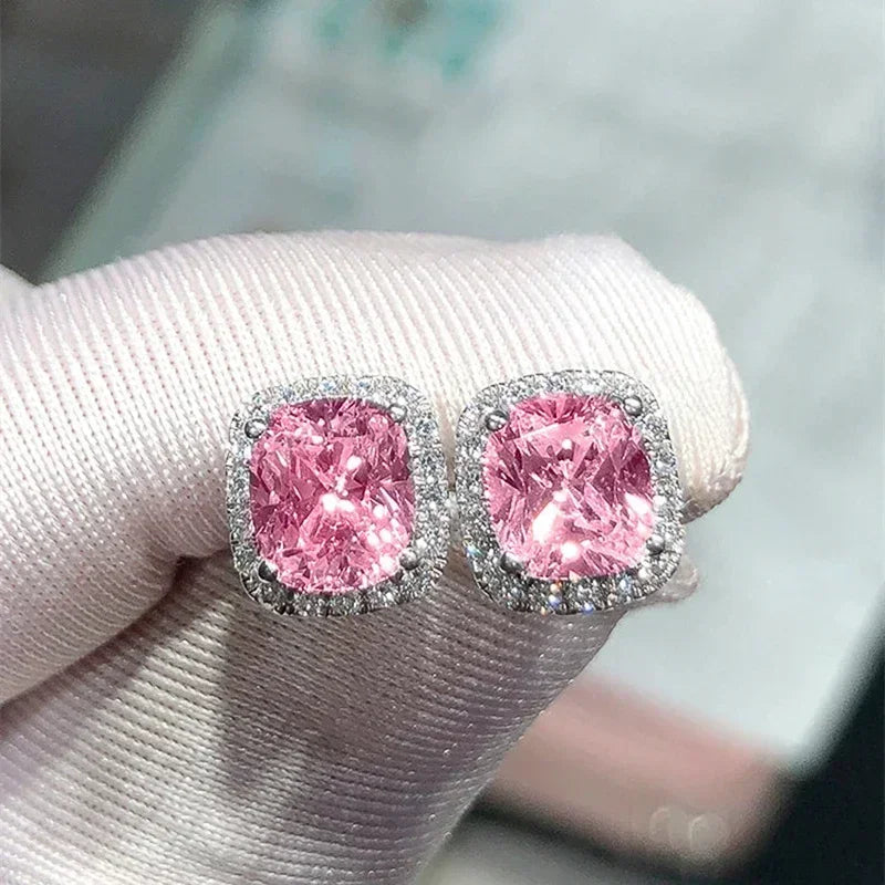 Huitan Classic Cushion Shape Stud Earrings with Brilliant Cubic Zirconia Stone Wedding Engagement Party Luxury Jewelry for Women