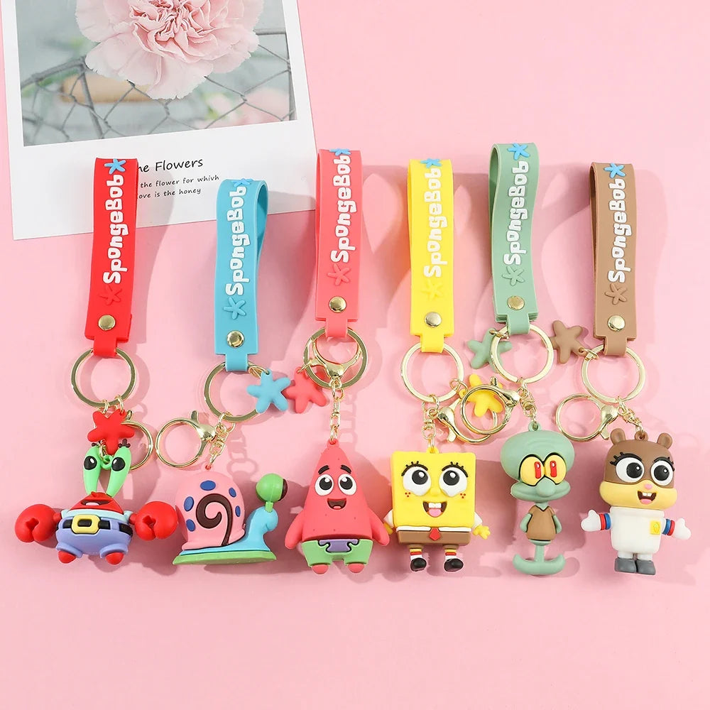 Anime Spongebob Squarepants Keychain Patrick Star Krabs Gary Sandy Kawaii Toys keychain Christmas gift bag Birthday Gift For Kid
