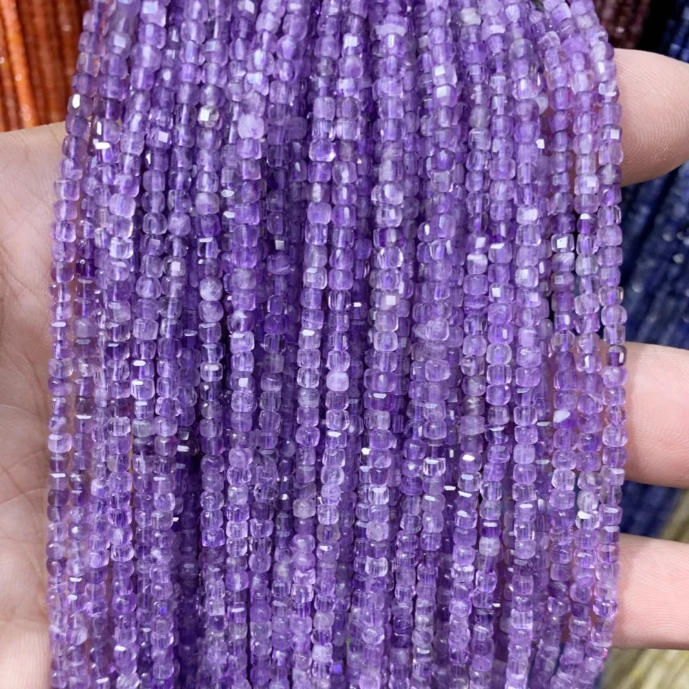 2x2mmNatural Colored Tourmaline Blue Tourmaline Faceted Cube Beads Square Stone Beads for JewelryDIY Making  Gemstone Loose Bea