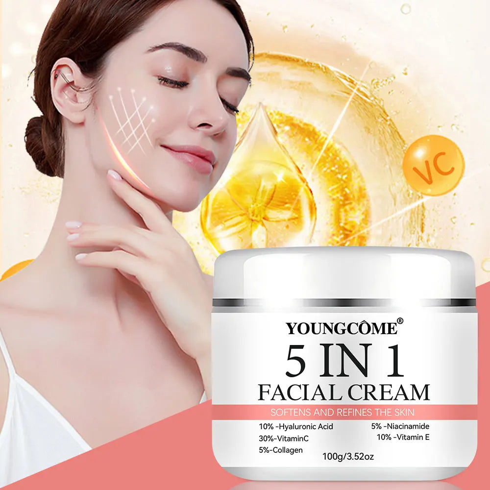 5 In 1 Fade fine lines Firming Face Serum Moisturizing brightning Vitamin C Hyaluronic Acid Facial Serum Shrink Pores Skin Care