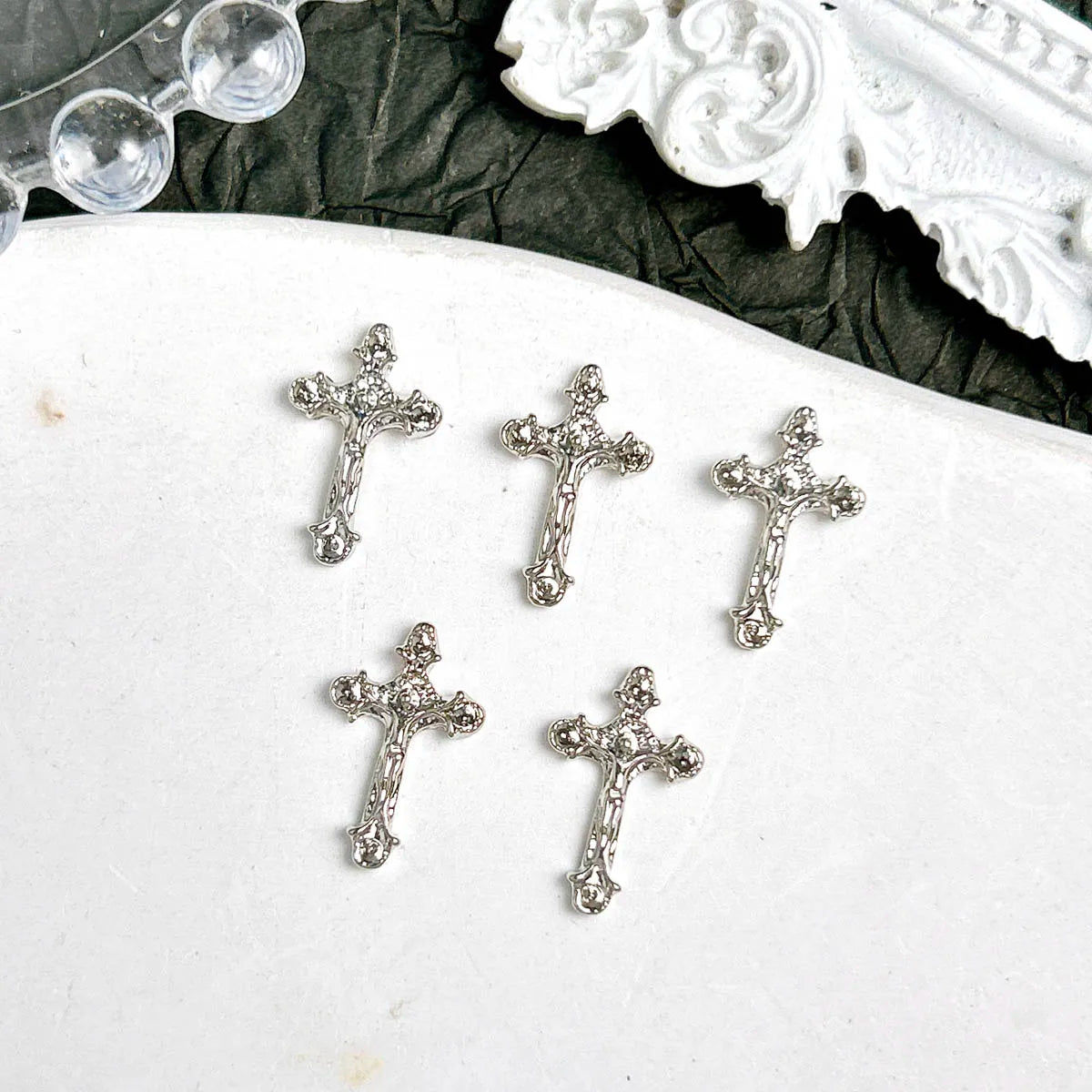 20PCS 3D Light Luxury Classic Cross Nail Charms Creative Exquisite Retro Alloy Cross Nail Art Decorations for DIY Cool Manicure