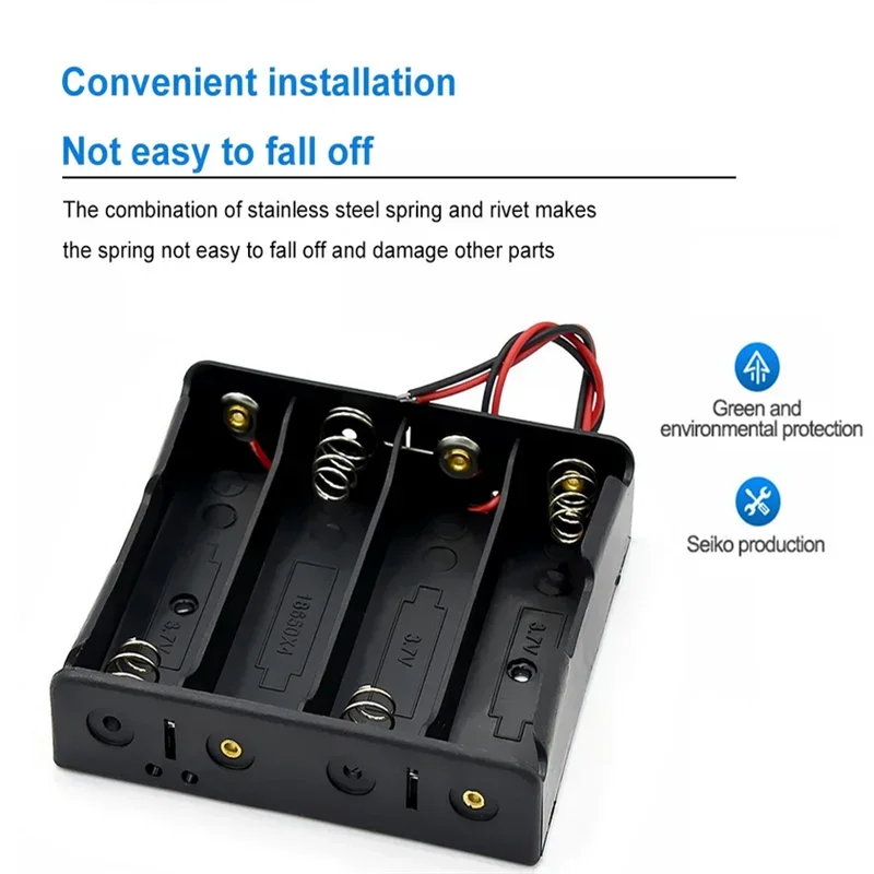 Black Plastic Battery Storage Case DIY Holder 1X 2X 3X 4X 18650 Battery Box with Wire Lead Pin for Electronics 18650 Battery Con