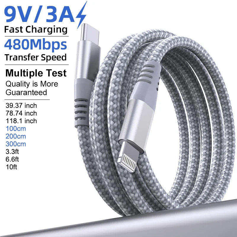 LAIHONEN 1 Pack MFi Certified USB C to Lightning Nylon Braided Fast Charging Cable 1M 2M 3M for iPhone 13 12 11 Pro Max