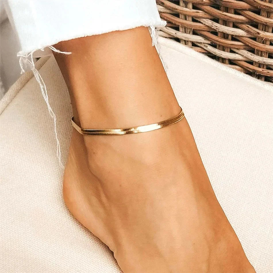 EMANCO 4MM Snake Chain Anklet Womens Beach Chain Stainless Steel Anklet Gift Drop/Wholesale Factory Direct Sales