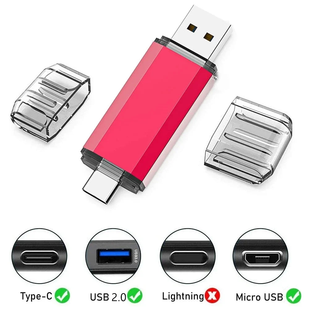 For iPhone TYPE-C OTG USB Flash Drive 256GB 512GB High Speed Phone Pen Drive with Key Chain Memory Stick Creative Business Gift